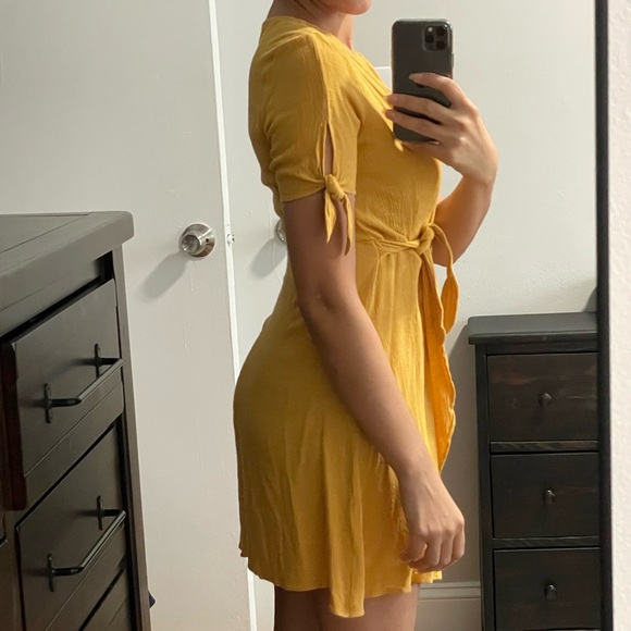 Lulu’s Flowy Golden Yellow Wrap Dress - Picture 2 of 6